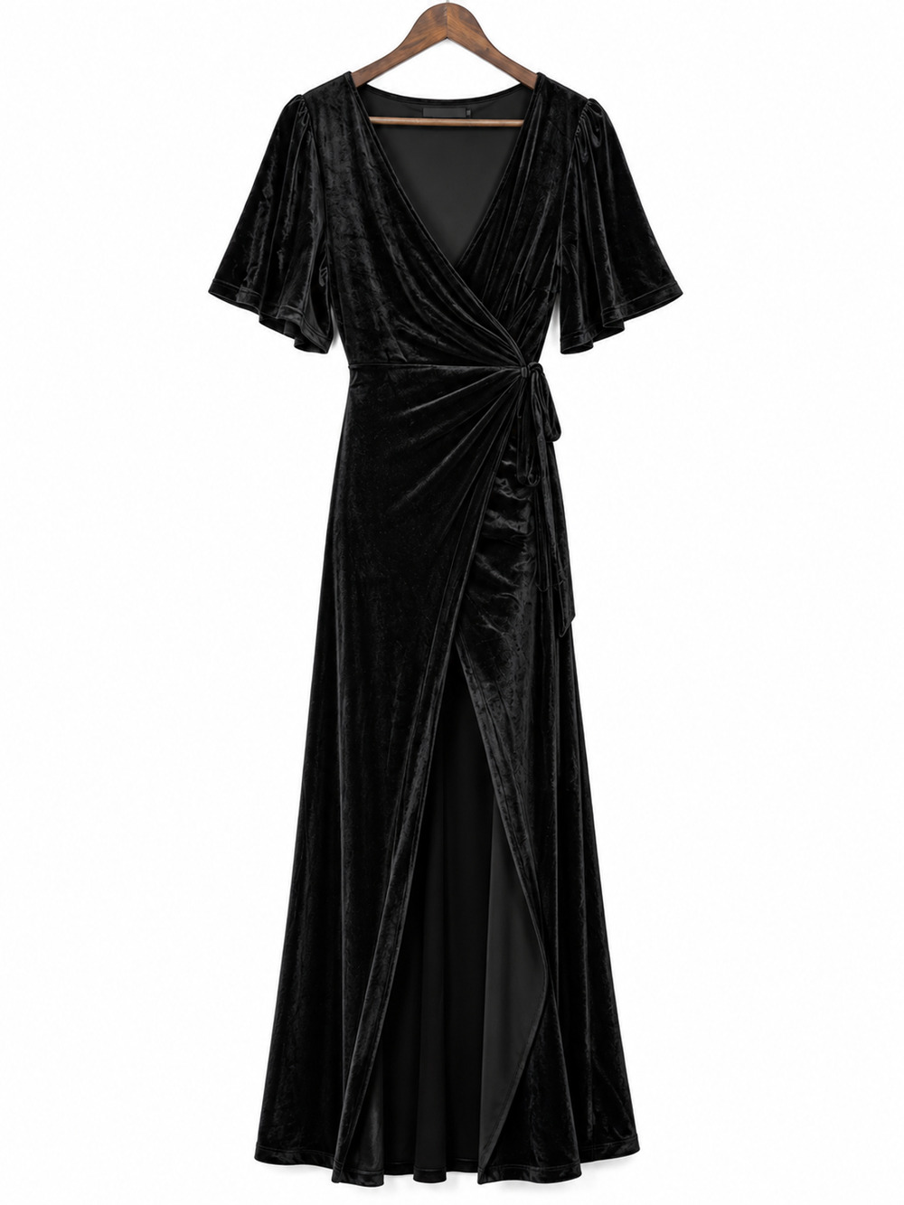Women's Velvet Velour Wrap Maxi Dress Size XL Slit Dark Romantic Vampirecore